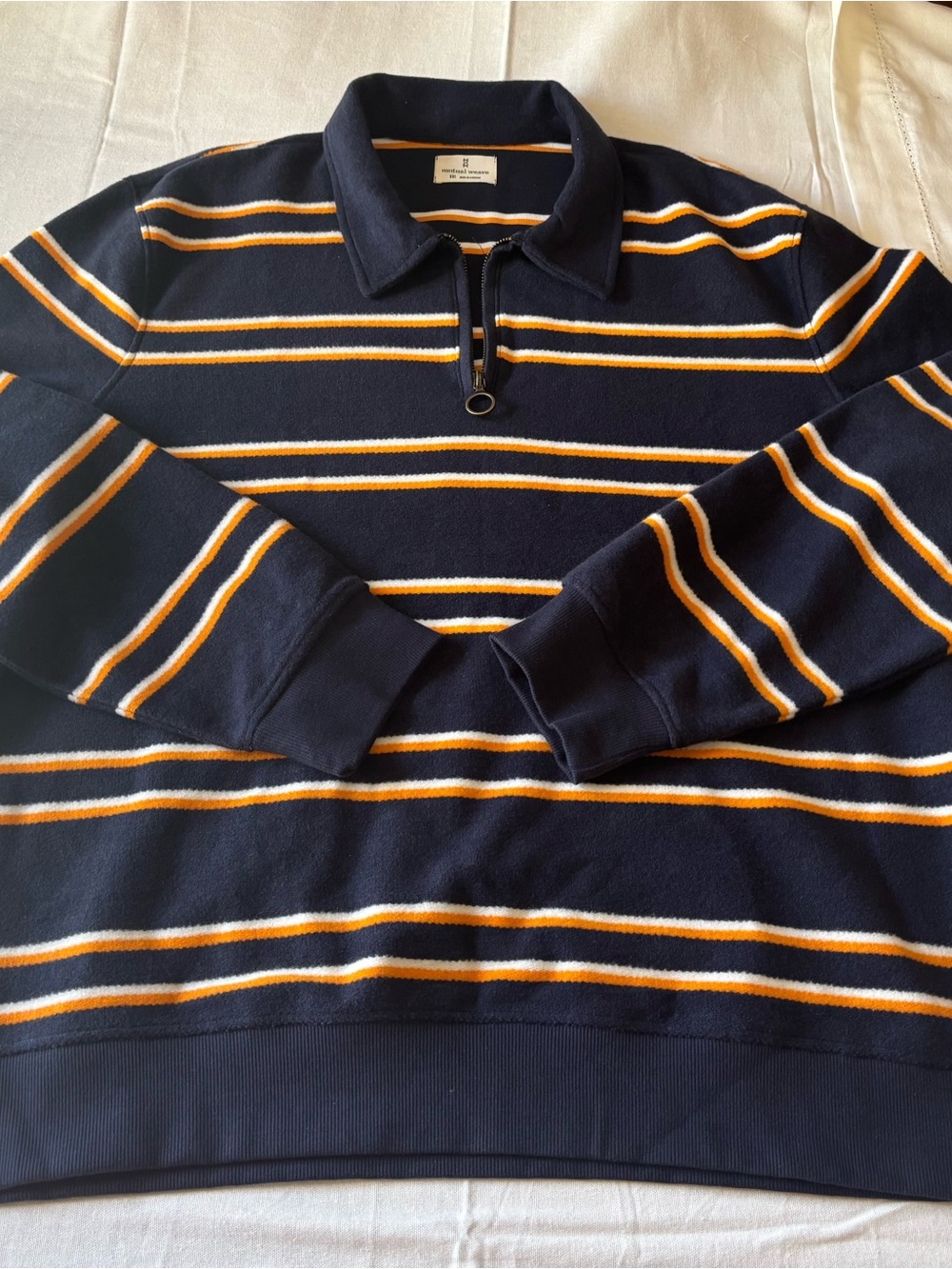 Men's Navy Zip-Front Striped Pullover Sweater - Picture 2 of 7